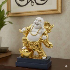 WG-04 ( Budai Prosperity White & Gold Laughing Buddha Statue ) Height-41 cm | Width-30 cm