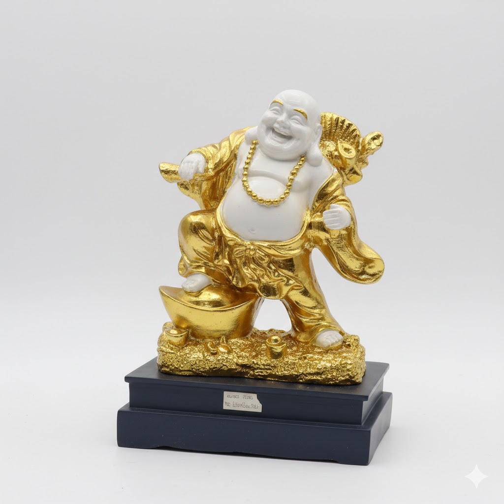 WG-04 ( Budai Prosperity White & Gold Laughing Buddha Statue ) Height-41 cm | Width-30 cm - Image 2