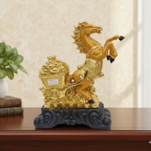 AW-630 ( Feng Shui Horse Golden Wealth Horse with Treasure Cart ) Height-44 cm | Width-33 cm