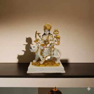 MAta ( Durga Maa Durga on Lion – White & Gold Divine Protection Idol ) Height-44 cm | Width-34 cm