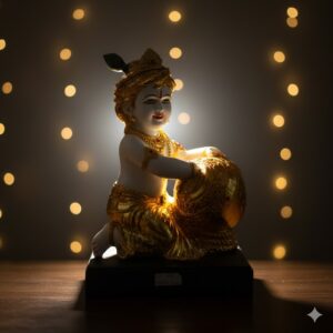 WG-815 ( Krishna Bal Krishna Makhan Chor – White & Gold Divine Idol ) Height-47 cm | Width-30 cm