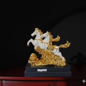 WG-318 ( Golden Twin Horse Prosperity Sculpture ) Height-48 cm | Width-47 cm