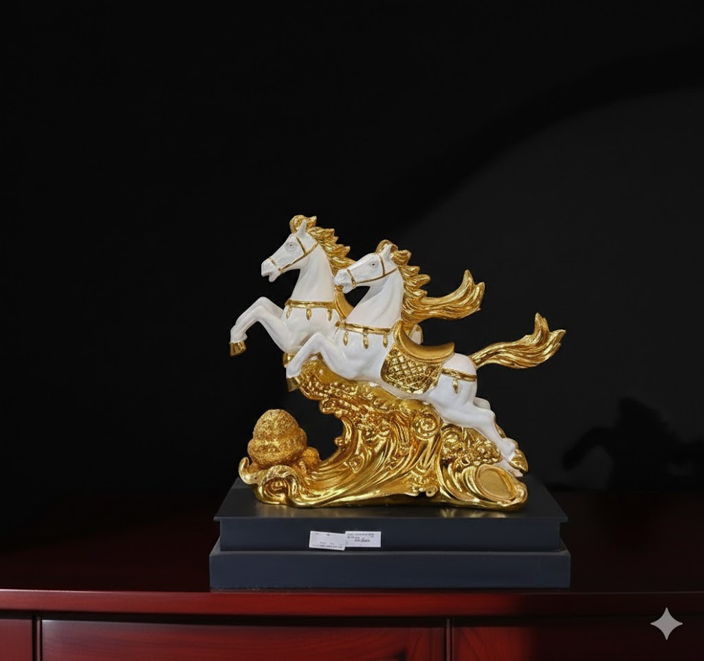 WG-318 ( Golden Twin Horse Prosperity Sculpture ) Height-48 cm | Width-47 cm