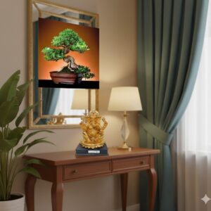 AW-530 ( Golden Sitting Lord Ganesha Idol with Black Base ) Height-49 cm | Width-29 cm