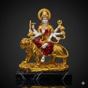 WR.504 ( Golden Goddess Durga Maa Durga Sitting on Tiger Idol ) Height-49 cm | Width-40 cm