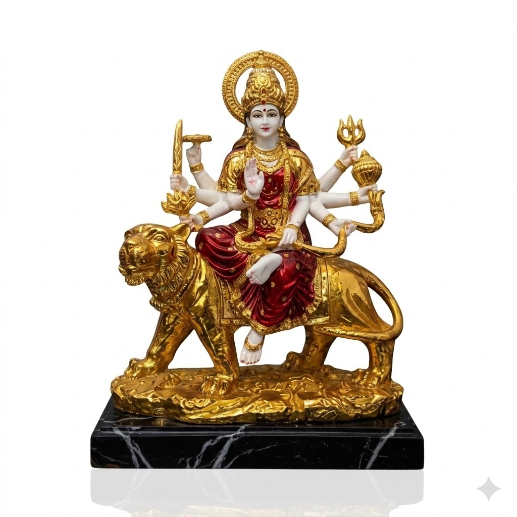WR.504 ( Golden Goddess Durga Maa Durga Sitting on Tiger Idol ) Height-49 cm | Width-40 cm - Image 2