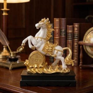 Horse 320 ( Golden Victory Horse Statue with Wealth Coin ) Height-22 INCH | Width-18 INCH