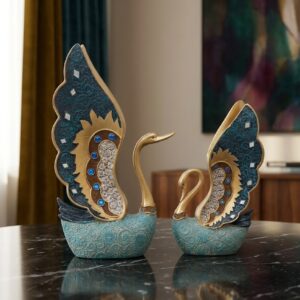 L.B Swan ( Royal Teal Swan Elegance Showpiece Set ) Height-12 INCH | Width-7 INCH