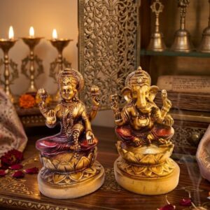 LAXMI GANESH 1x1 ( Divine Prosperity Goddess Lakshmi & Lord Ganesha Golden Idol Set ) Height-8 INCH | Width-4 INCH