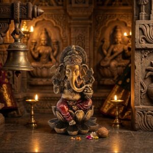 ( Decorative Statue of Ganesha Seated on Lotus (Ganpati Idol) ) Height-7 INCH | Width-4 INCH