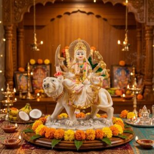 MATA 12 LEE ( Elegant White Maa Durga on Lion Idol ) Height-13 INCH | Width-9 INCH