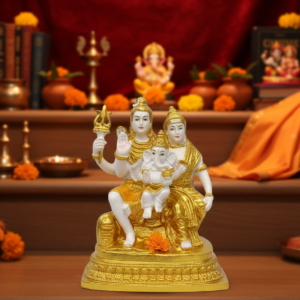PJ-5921 ( Divine Shiv Parivar Marble Finish Idol (Lord Shiva, Goddess Parvati & Lord Ganesha ) Height-11 INCH | Width-7 INCH