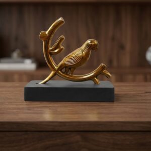 Parrot gold-17 ( Golden Perched Parrot Decorative Sculpture ) Height-4 INCH | Width-4 INCH