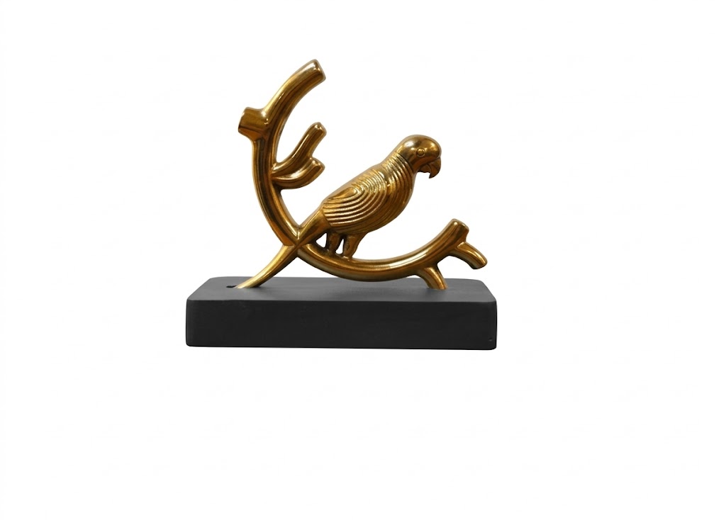 Parrot gold-17 ( Golden Perched Parrot Decorative Sculpture ) Height-4 INCH | Width-4 INCH - Image 2