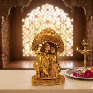 R.K COW 5006 ( Divine Radha Krishna with Sacred Cow Golden Idol ) Height-8 INCH | Width-6 INCH