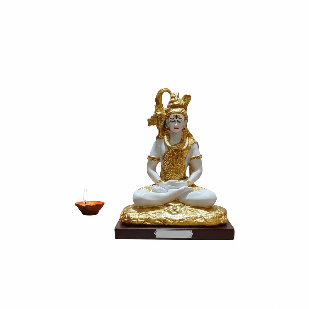 Shiv White Gold ( Divine Lord Shiva Meditation White & Gold Idol ) Height-11 INCH | Width-8 INCH - Image 2