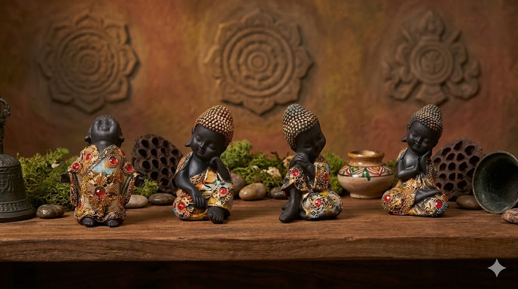 TAI TANIC ( Peaceful Baby Buddha Idol Set (4 Poses) ) Height-7 INCH | Width-4 INCH