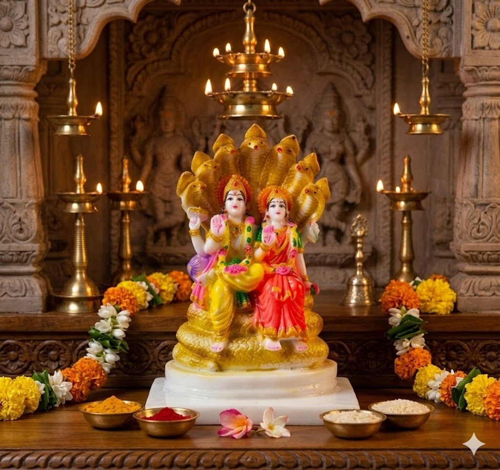 VL Color 84 ( Divine Vishnu & Lakshmi Sheshnag Idol ) Height-9 INCH | Width-6 INCH