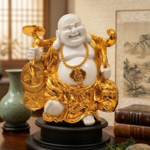 WG-2070 ( Golden Prosperity Laughing Buddha Showpiece ) Height-12 INCH | Width-8 INCH