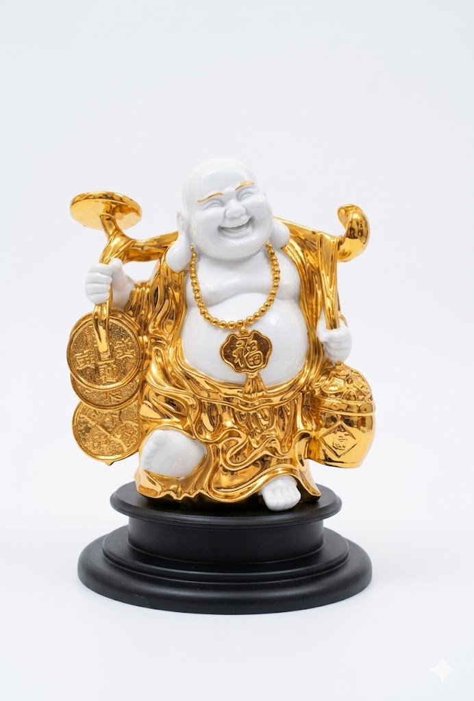 WG-2070 ( Golden Prosperity Laughing Buddha Showpiece ) Height-12 INCH | Width-8 INCH - Image 2
