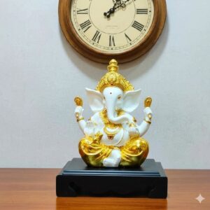 WG-424 ( Divine Lord Ganesha White & Gold Sitting Idol ) Height-13 INCH | Width-10 INCH