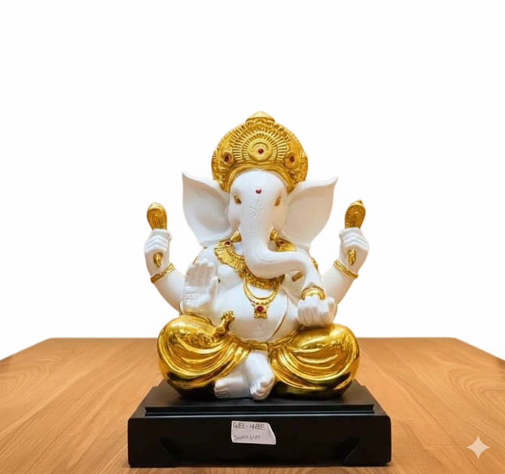 WG-426 ( Premium Lord Ganesha White & Gold Blessing Idol ) Height-16 INCH | Width-10 INCH - Image 2