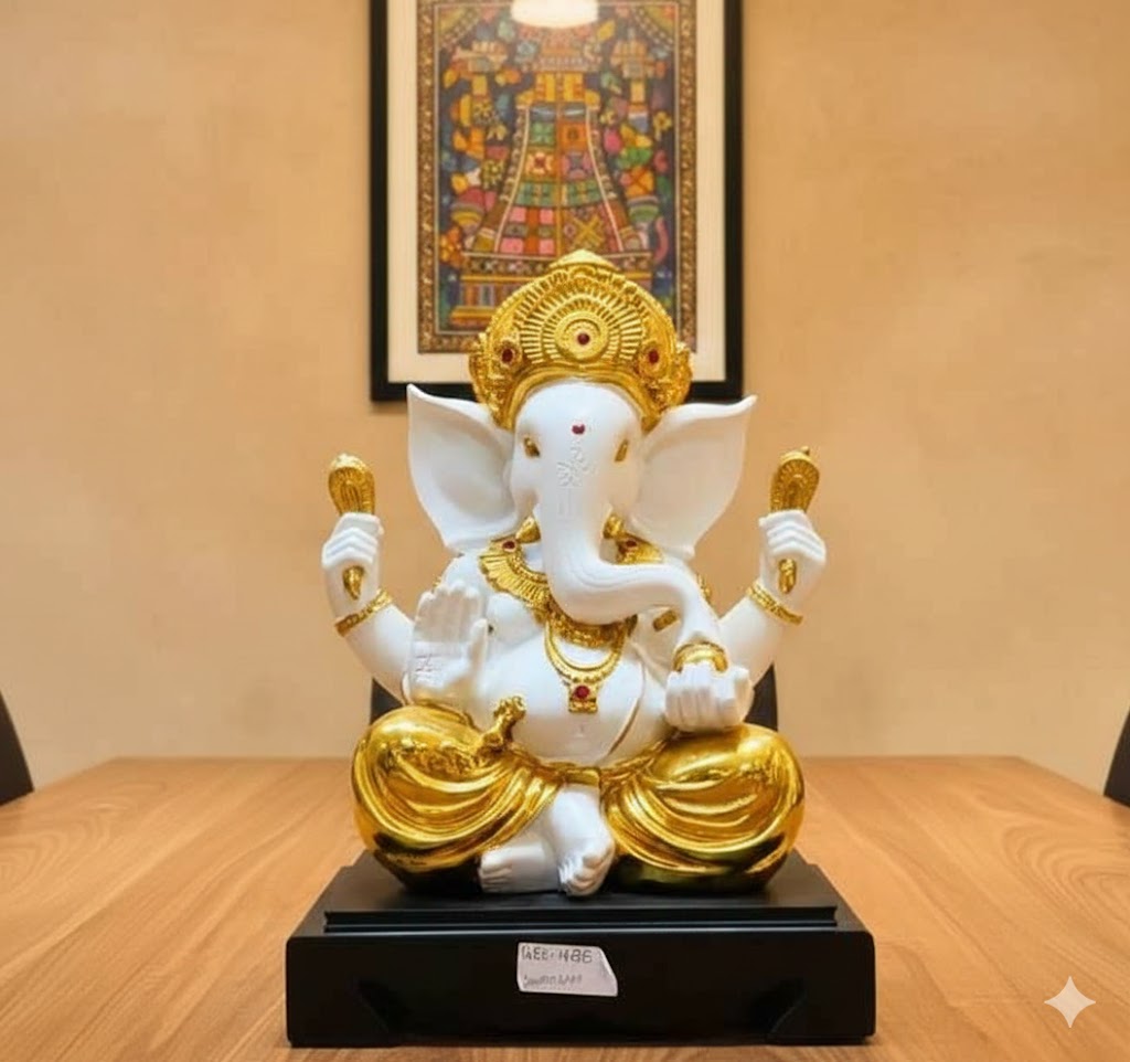 WG-426 ( Premium Lord Ganesha White & Gold Blessing Idol ) Height-16 INCH | Width-10 INCH