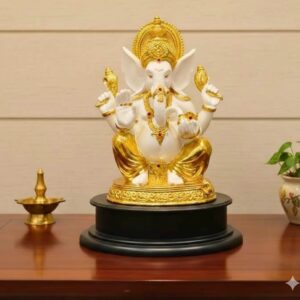 WG-435 ( Grand Lord Ganesha White & Gold Royal Sitting Idol ) Height-10 INCH | Width-6 INCH