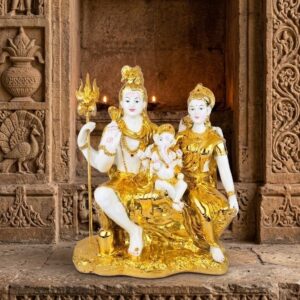 WG-575 ( Golden Idol of Lord Shiva, Goddess Parvati, and Lord Ganesha (Shiv Parivar Statue) )Height-23 INCH | Width-12 INCH