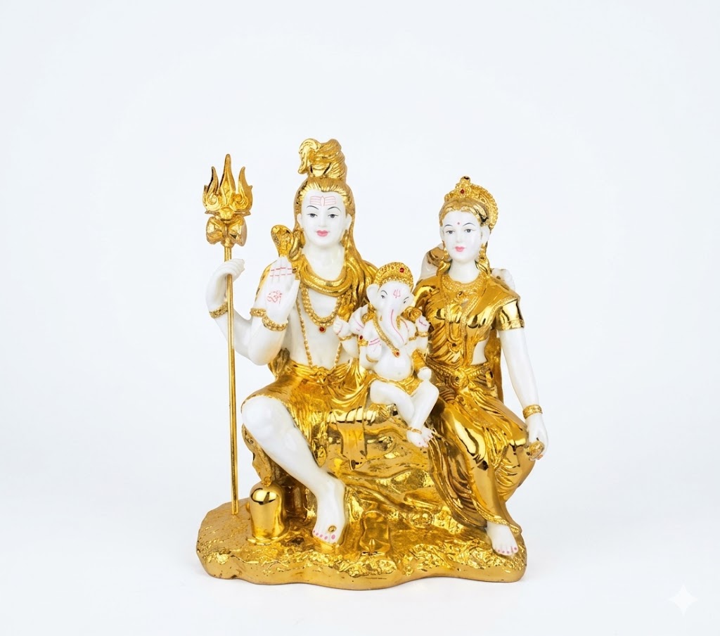 WG-575 ( Golden Idol of Lord Shiva, Goddess Parvati, and Lord Ganesha (Shiv Parivar Statue) )Height-23 INCH | Width-12 INCH - Image 2