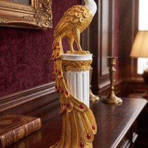 WG-768 ( Royal Golden Peacock Pillar Showpiece ) Height-26 INCH | Width-8 INCH