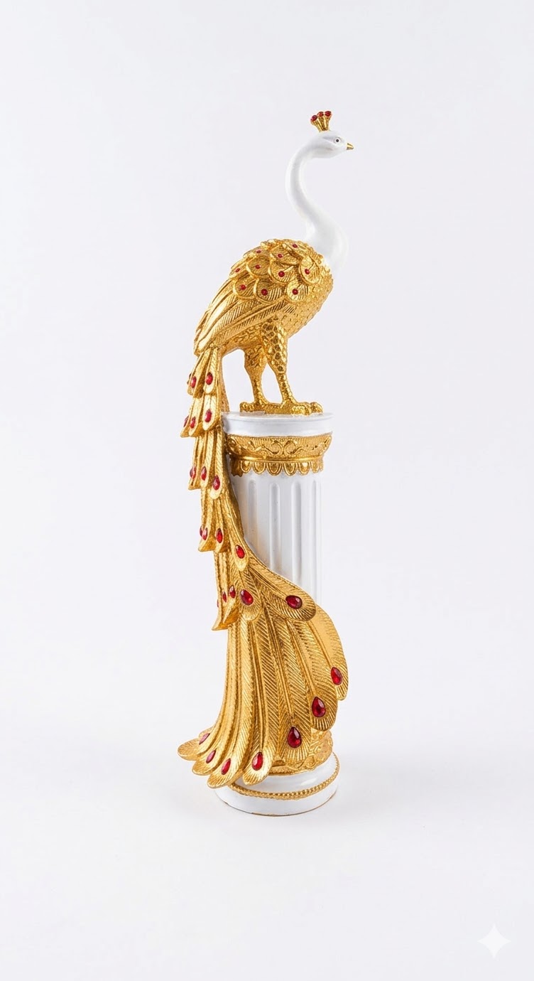 WG-768 ( Royal Golden Peacock Pillar Showpiece ) Height-26 INCH | Width-8 INCH - Image 2