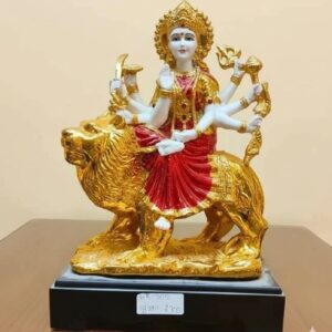 WR-505 ( Divine Goddess Durga Riding Lion Golden Idol ) Height-12 INCH | Width-9 INCH
