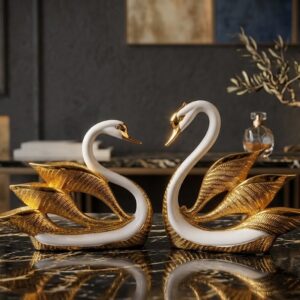 YS-040 1X2 ( Royal Gold Swan Harmony Figurine Set ) Height-8 INCH | Width-9 INCH