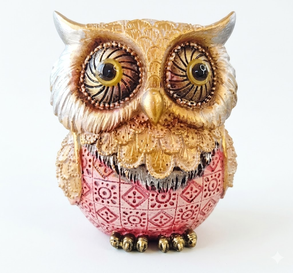 095 ( Vintage Floral Owl Figurine with Embossed Detailing ) Height-6 INCH | Width-4 INCH - Image 2