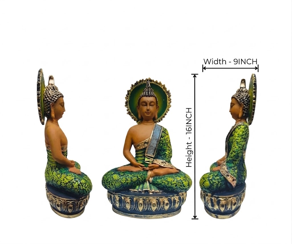 1001 ( Serene Green Meditating Gautama Buddha Statue ) - Image 2