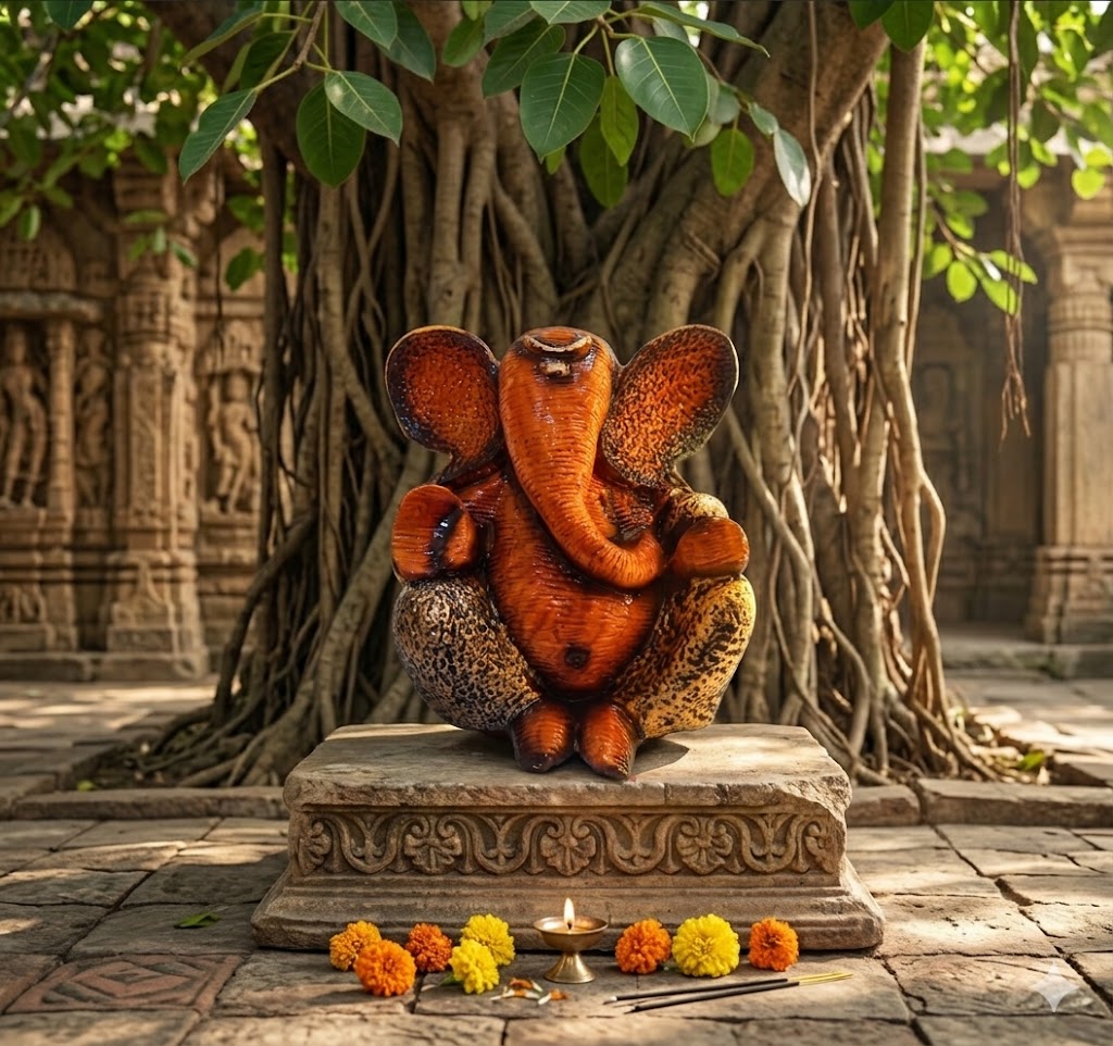 1001 LADDU I GANESH ( Traditional Handcrafted Laddu Style Lord Ganesha Idol – Rustic Finish Decorative & Spiritual Statue )