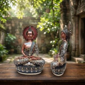 1003 ( Serene Meditating Buddha Statue with Ornate Robe & Halo )