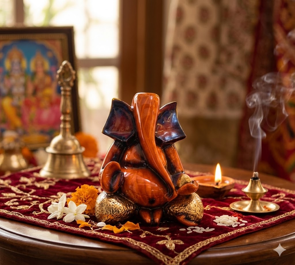 1003 ( Elegant Handcrafted Ganesh Idol – Glossy Ceramic Decorative Statue )