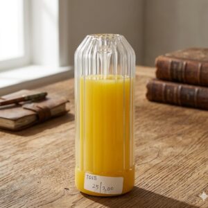 1010 ( Elegant Ribbed Glass Candle Holder with Wax Candle – Decorative Jar Candle )