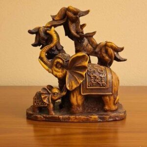 103 Brown ( Rustic Elephant Family Figurine with Tree Backdrop ) Height-9 INCH | Width-7 INCH