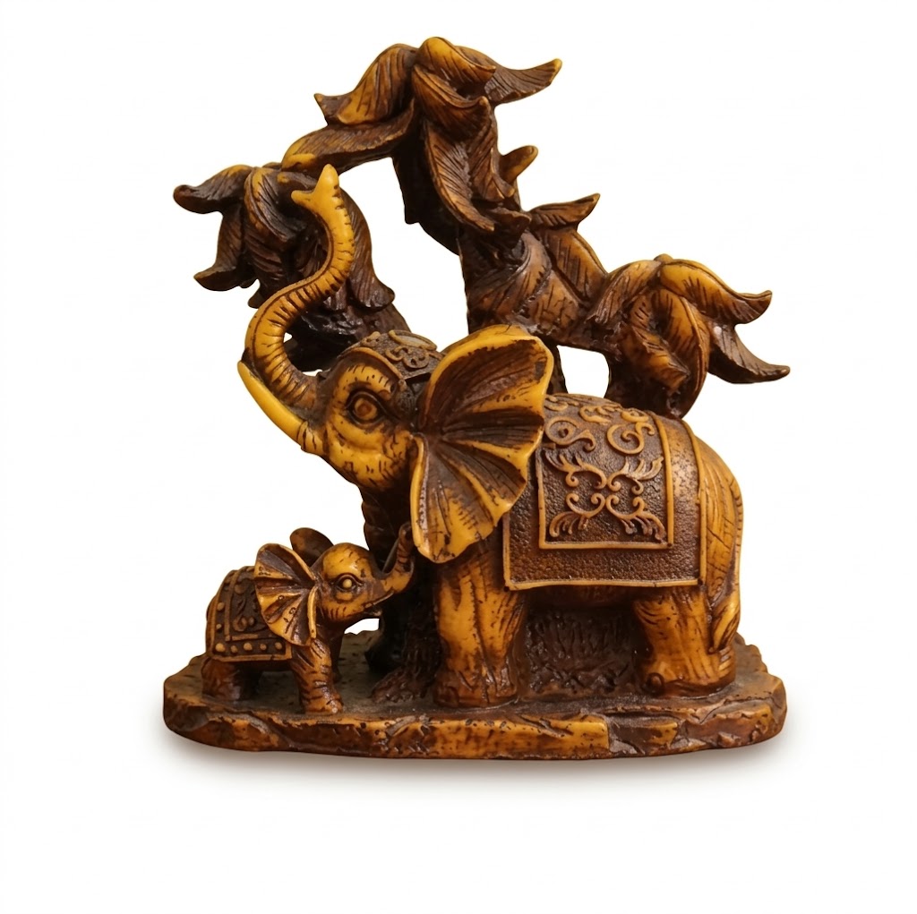 103 Brown ( Rustic Elephant Family Figurine with Tree Backdrop ) Height-9 INCH | Width-7 INCH - Image 2
