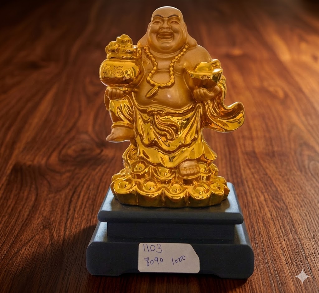 1103 ( Golden Laughing Buddha Prosperity Idol with Wealth Symbols )