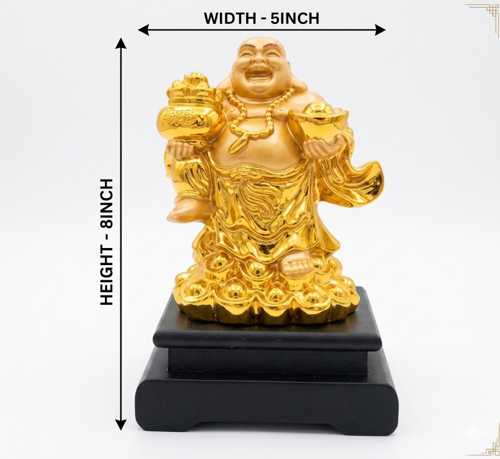 1103 ( Golden Laughing Buddha Prosperity Idol with Wealth Symbols ) - Image 2