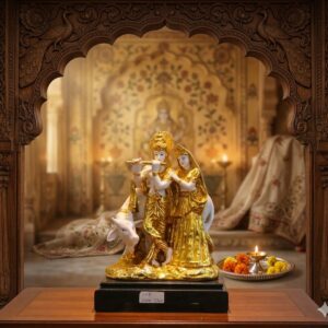 1109 ( Divine Radha Krishna with Cow Golden Statue )