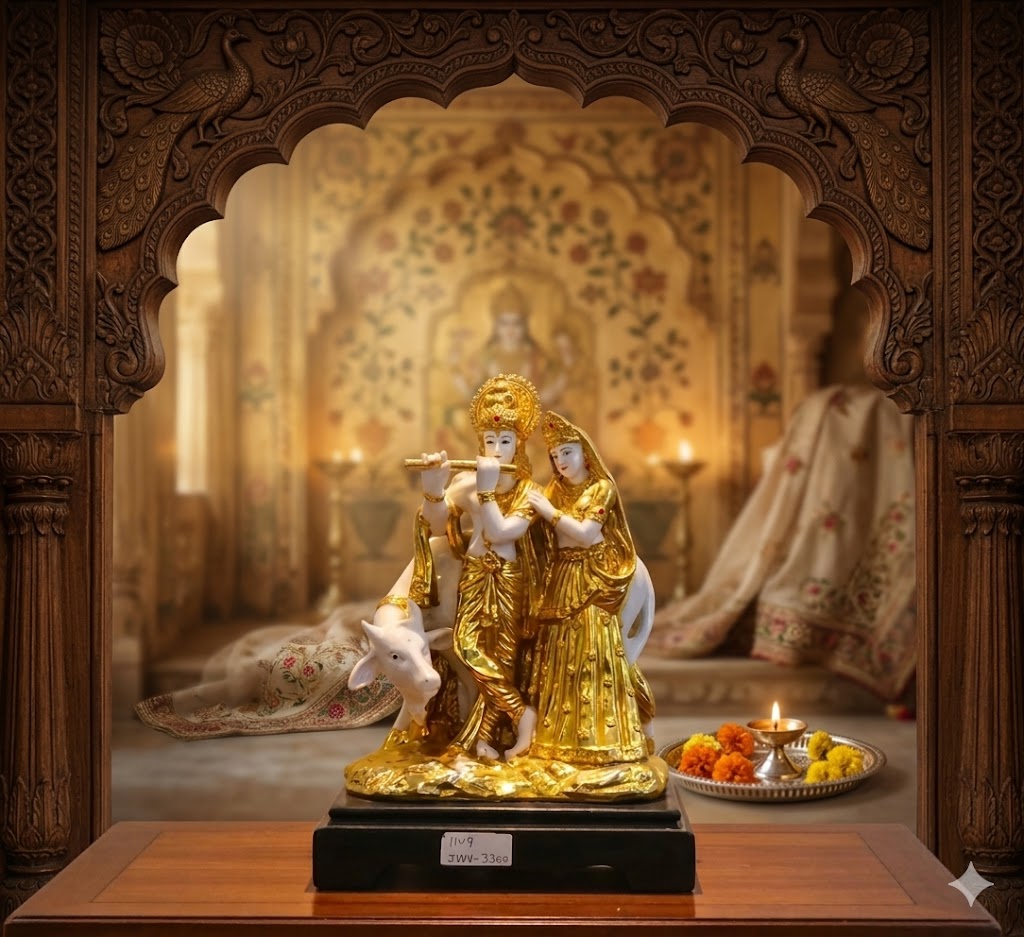 1109 ( Divine Radha Krishna with Cow Golden Statue )