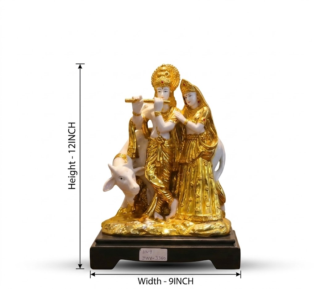 1109 ( Divine Radha Krishna with Cow Golden Statue ) - Image 2
