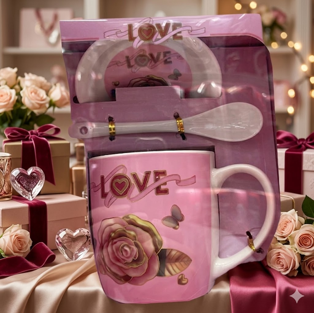 1283 ( Romantic Love Theme Mug Gift Set with Spoon & Coaster ) Pcs/Ctn.60