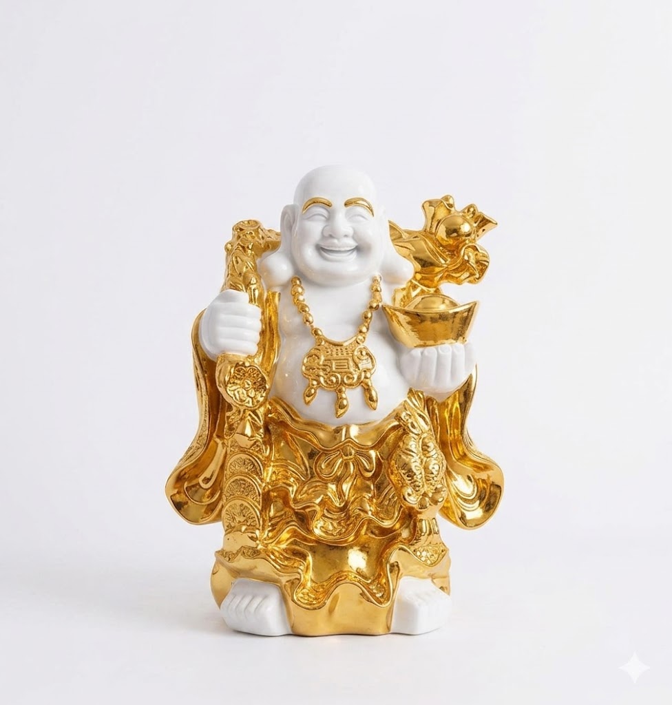 13-NO ( Golden Laughing Buddha Prosperity Idol with Wealth Bowl ) Height-16 INCH | Width-9 INCH - Image 2