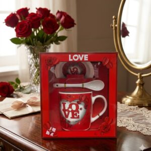1389 ( Classic Red Love Heart Mug Gift Set with Spoon & Coaster ) Pcs/Ctn.60
